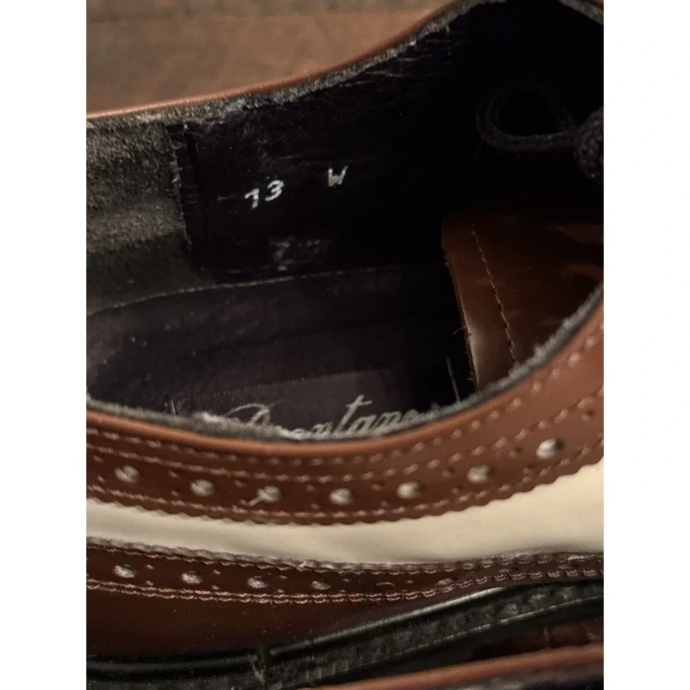 Brentano‎ Spectator Leather Two-Tone Wingtip Tuxedo Shoes Oak/White | Size 13 W